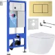Унитаз подвесной Roxen Antares в комплекте с инсталляцией StounFix Dual Fresh 6 в 1 968451 кнопка: брашированное золото