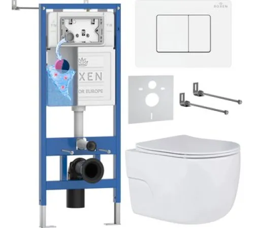 Унитаз подвесной Roxen Porto в комплекте с инсталляцией StounFix Dual Fresh 6 в 1 868535 кнопка: белый глянцевая