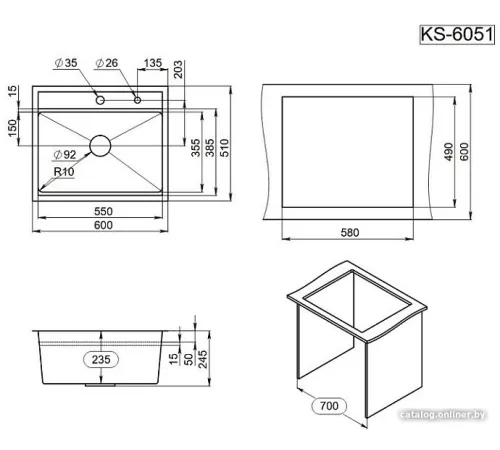 Кухонная мойка Granula KS-6051 сатин