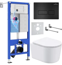Унитаз подвесной Roxen Simple Compact в комплекте с инсталляцией StounFix Dual Fresh 6 в 1 921358 кнопка: черный матовый