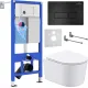 Унитаз подвесной Roxen Simple Compact в комплекте с инсталляцией StounFix Dual Fresh 6 в 1 921358 кнопка: черный матовый