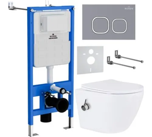 Унитаз подвесной Roxen Antares Bidet в комплекте с инсталляцией StounFix Dual Fresh 6 в 1 966430 кнопка: серый бетон