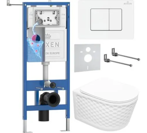 Унитаз подвесной Roxen Vine Tornado в комплекте с инсталляцией StounFix Dual Fresh 6 в 1 868653 кнопка: брашированное золото матовая