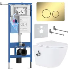 Унитаз подвесной Roxen Antares Bidet в комплекте с инсталляцией StounFix Dual Fresh 6 в 1 868587 кнопка: сатин матовая
