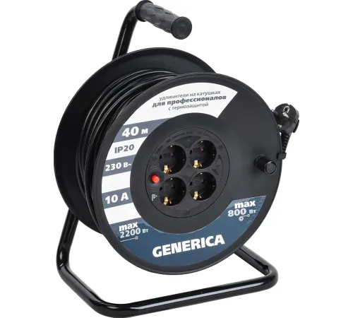 Удлинитель Generica УК40 WKP10-10-04-40-G 40 м, черный