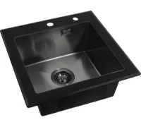 Кухонная мойка ARFEKA ECO AR 500*500 GS BLACK GLASS + BLACK PVD NANO