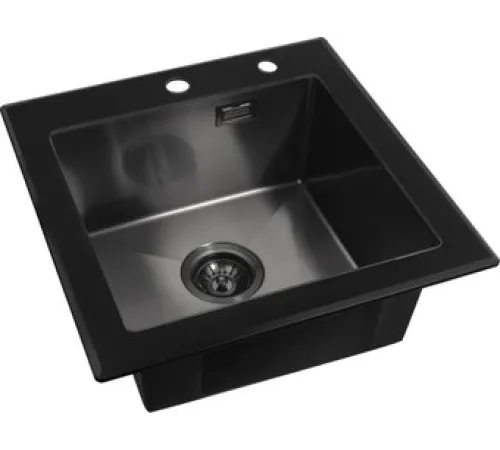 Кухонная мойка ARFEKA ECO AR 500*500 GS BLACK GLASS + BLACK PVD NANO