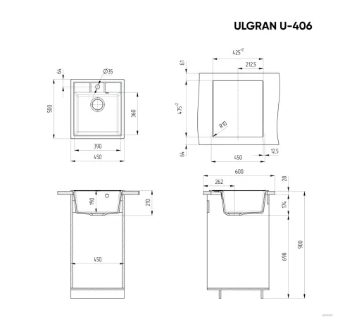 Кухонная мойка Ulgran U-406 ультра-черный