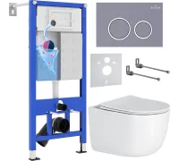 Унитаз подвесной Roxen Vortex в комплекте с инсталляцией StounFix Dual Fresh 6 в 1 966175 кнопка: серый бетон
