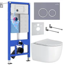 Унитаз подвесной Roxen Vortex в комплекте с инсталляцией StounFix Dual Fresh 6 в 1 966175 кнопка: серый бетон