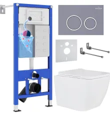 Унитаз подвесной Roxen Cube в комплекте с инсталляцией StounFix Dual Fresh 6 в 1 966075 кнопка: серый бетон