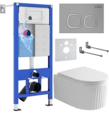 Унитаз подвесной Roxen Royal Matt в комплекте с инсталляцией StounFix Dual Fresh 6 в 1 968275 кнопка: хром - матовый