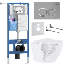 Унитаз подвесной Roxen Antares Tornado Long в комплекте с инсталляцией StounFix Dual Fresh 6 в 1 868435 кнопка: хром матовый матовая
