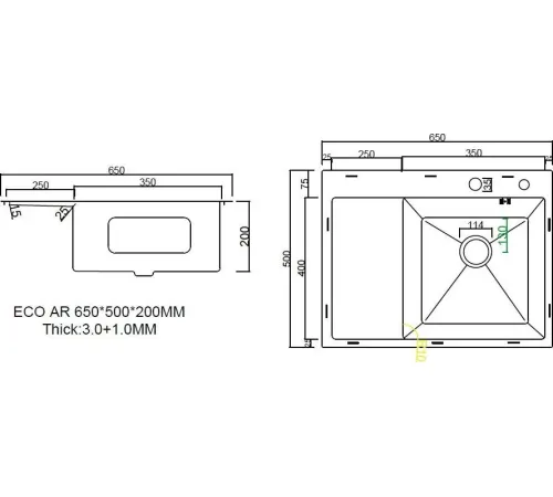 Кухонная мойка ARFEKA ECO AR 650*500 R BLACK PVD NANO