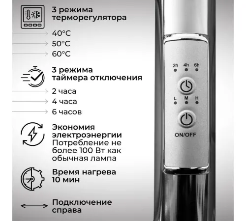 Полотенцесушитель Маргроид Ferrum Snake СНШ профильный 80*50 Черный матовый, скрытого монтажа, таймер слева