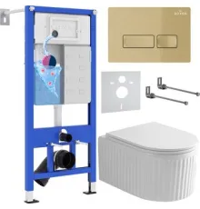 Унитаз подвесной Roxen Royal Matt в комплекте с инсталляцией StounFix Dual Fresh 6 в 1 968227 кнопка: брашированное золото