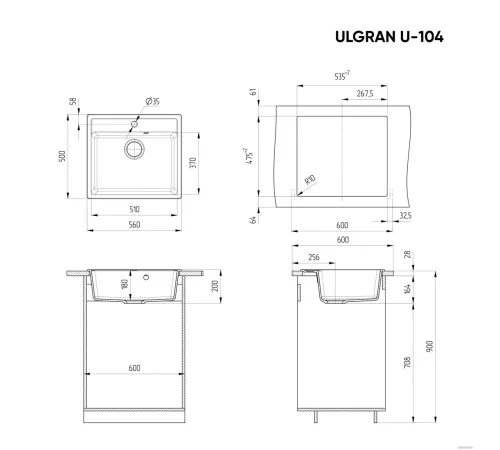 Кухонная мойка Ulgran U-104 ультра-черный