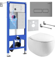 Унитаз подвесной Roxen Egg в комплекте с инсталляцией StounFix Dual Fresh 6 в 1 964210 кнопка: хром матовый