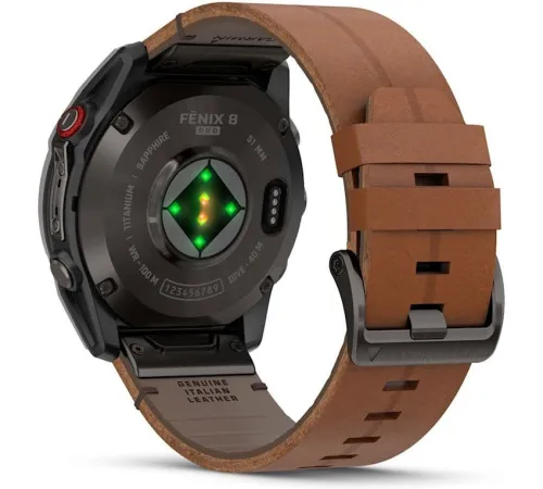 Умные часы Garmin Fenix 8 Pro 51 мм карбоновый серый, коричневый кожаный ремешок