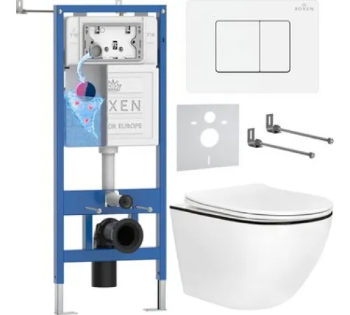 Унитаз подвесной Roxen Antares Black в комплекте с инсталляцией StounFix Dual Fresh 6 в 1 868551 кнопка: белый глянцевая