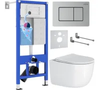 Унитаз подвесной Roxen Vortex в комплекте с инсталляцией StounFix Dual Fresh 6 в 1 968489 кнопка: сатин