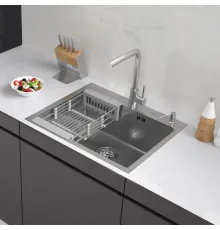 Кухонная мойка ARFEKA ECO AR мойка 600*500, коландер, дозатор SATIN DECOR VOLCANIC ROCK