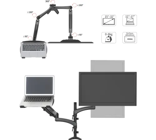 Кронштейн для монитора CACTUS CS-VM-LH08-BK