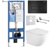 Унитаз подвесной Roxen Antares Tornado Long в комплекте с инсталляцией StounFix Dual Fresh 6 в 1 868413 кнопка: черный матовая