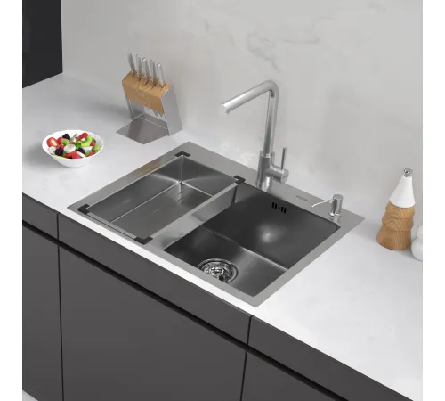 Кухонная мойка ARFEKA Eco AR мойка 600*500, коландер G, дозатор Satin Decor Volcanic
