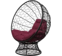 Кресло M-Group Кокос на подставке 11590402 черный ротанг/бордовая подушка