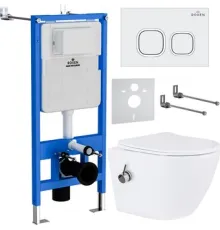 Унитаз подвесной Roxen Antares Bidet в комплекте с инсталляцией StounFix Dual Fresh 6 в 1 934445 кнопка: белый глянец