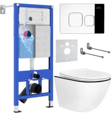 Унитаз подвесной Roxen Antares Black в комплекте с инсталляцией StounFix Dual Fresh 6 в 1 964686 кнопка: хром глянец