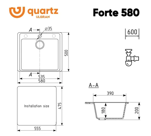 Кухонная мойка Ulgran QUARTZ Forte 580-02 лен