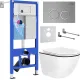 Унитаз подвесной Roxen Antares Black в комплекте с инсталляцией StounFix Dual Fresh 6 в 1 964670 кнопка: хром матовый