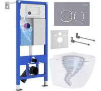 Унитаз подвесной Roxen Antares Tornado Long в комплекте с инсталляцией StounFix Dual Fresh 6 в 1 868438 кнопка: серый бетон матовая