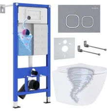 Унитаз подвесной Roxen Antares Tornado Long в комплекте с инсталляцией StounFix Dual Fresh 6 в 1 868438 кнопка: серый бетон матовая