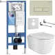 Унитаз подвесной Roxen Vine Tornado в комплекте с инсталляцией StounFix Dual Fresh 6 в 1 979004 кнопка: бежевый