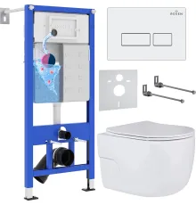 Унитаз подвесной Roxen Porto в комплекте с инсталляцией StounFix Dual Fresh 6 в 1 576390 кнопка: белый глянец