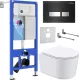 Унитаз подвесной Roxen Simple Compact в комплекте с инсталляцией StounFix Dual Fresh 6 в 1 965318 кнопка: черное стекло