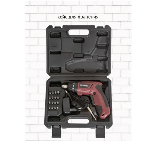 Электроотвертка Pioneer Tools CS-M0404C с 1-им АКБ, кейс, оснастка