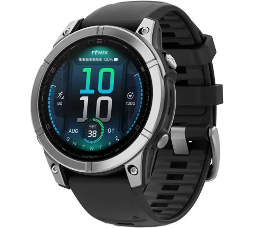 Умные часы Garmin Fenix E 47мм нержавеющая сталь, черный силиконовый ремешок