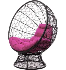 Кресло M-Group Кокос на подставке 11590408 черный ротанг/розовая подушка