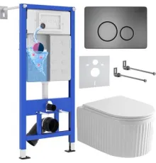 Унитаз подвесной Roxen Royal Matt в комплекте с инсталляцией StounFix Dual Fresh 6 в 1 968283 кнопка: оружейная сталь