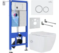 Унитаз подвесной Roxen Cube Bidet One Rimless 6 в 1 StounFix Dual Fresh 506235 кнопка: белый глянец