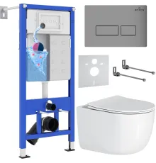 Унитаз подвесной Roxen Vortex Tornado в комплекте с инсталляцией StounFix Dual Fresh 6 в 1 964538 кнопка: хром матовый