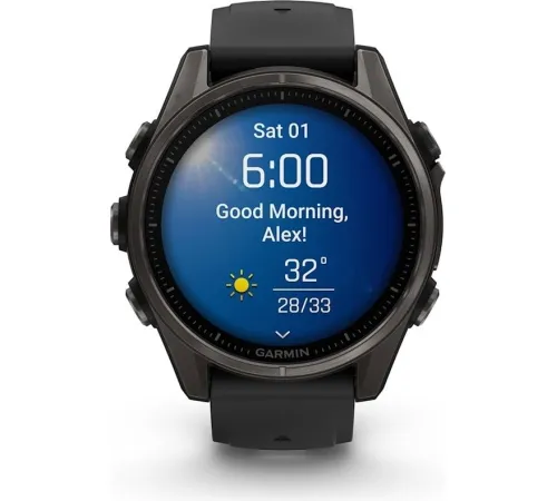 Умные часы Garmin Fenix 8 Sapphire 43мм титановый угольно-черный DLC, пепельно-серый ремешок