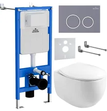 Унитаз подвесной Roxen Egg в комплекте с инсталляцией StounFix Dual Fresh 6 в 1 966160 кнопка: серый бетон