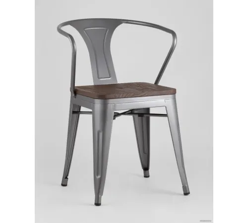 Стул с подлокотниками Stool Group Tolix ARM wood c подлокотниками серебристый