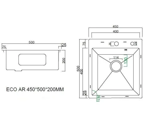 Кухонная мойка ARFEKA ECO AR 450*500 BLACK PVD NANO
