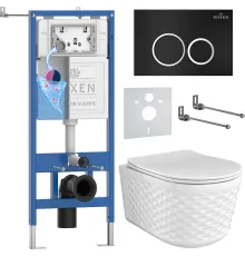 Унитаз подвесной Roxen Vine Tornado в комплекте с инсталляцией StounFix Dual Fresh 6 в 1 979008 кнопка: черный матовый